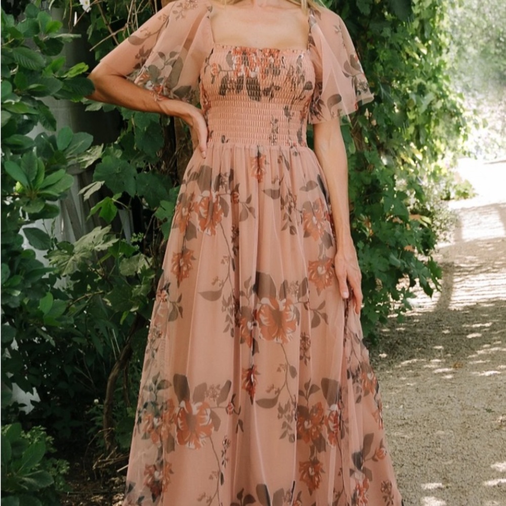Baltic Born Orange Pink Flutter Sleeve Gown